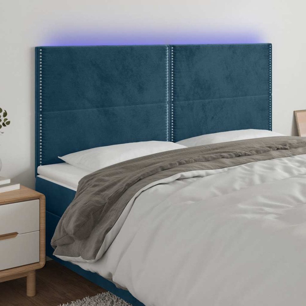 vidaXL Sänggavel LED mörkblå 160x5x118/128 cm sammet