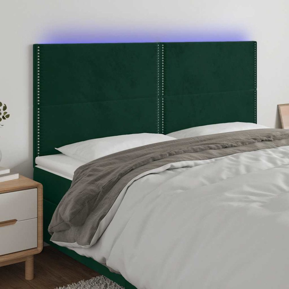 vidaXL Sänggavel LED mörkgrön 200x5x118/128 cm sammet