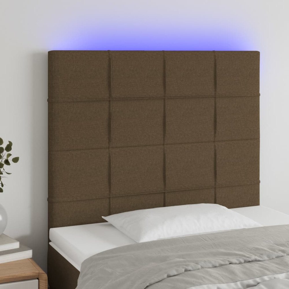 vidaXL Sänggavel LED mörkbrun 90x5x118/128 cm tyg