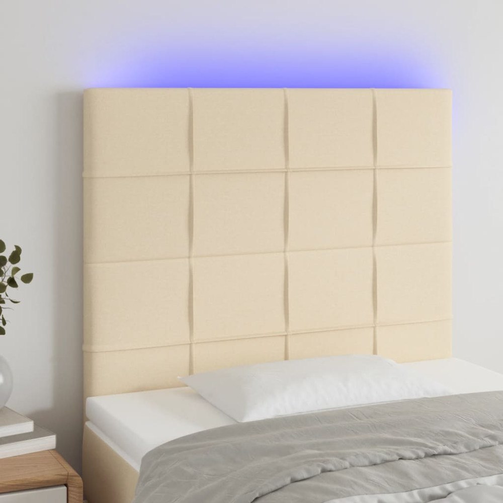 vidaXL Sänggavel LED gräddvit 90x5x118/128 cm tyg