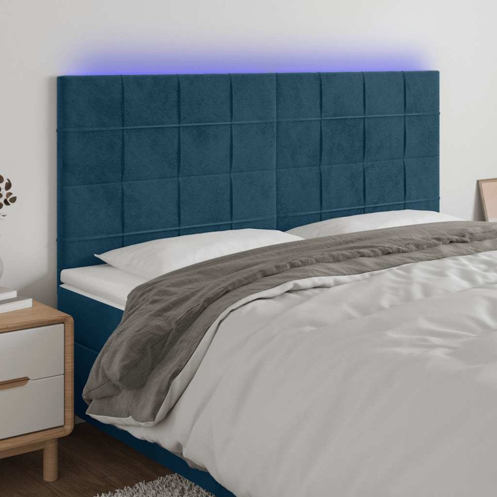 vidaXL Sänggavel LED mörkblå 180x5x118/128 cm sammet
