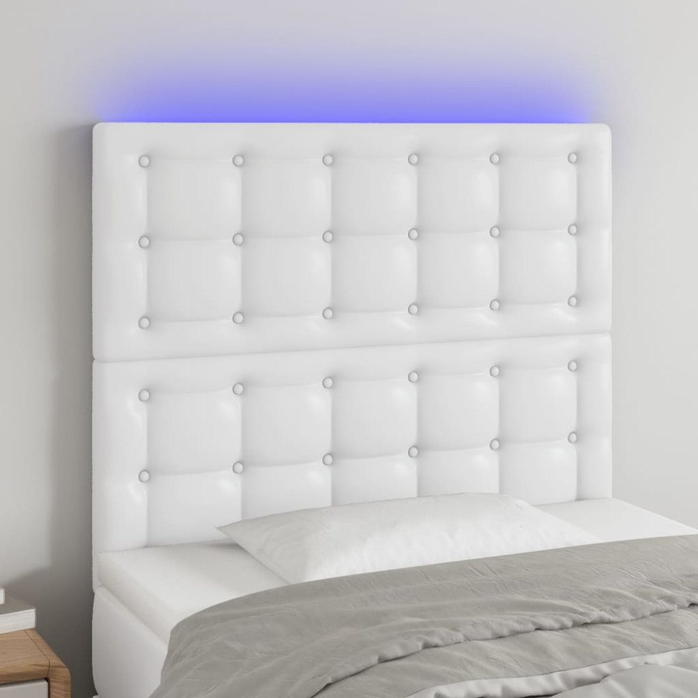 vidaXL Sänggavel LED hvid 100x5x118/128 cm konstläder