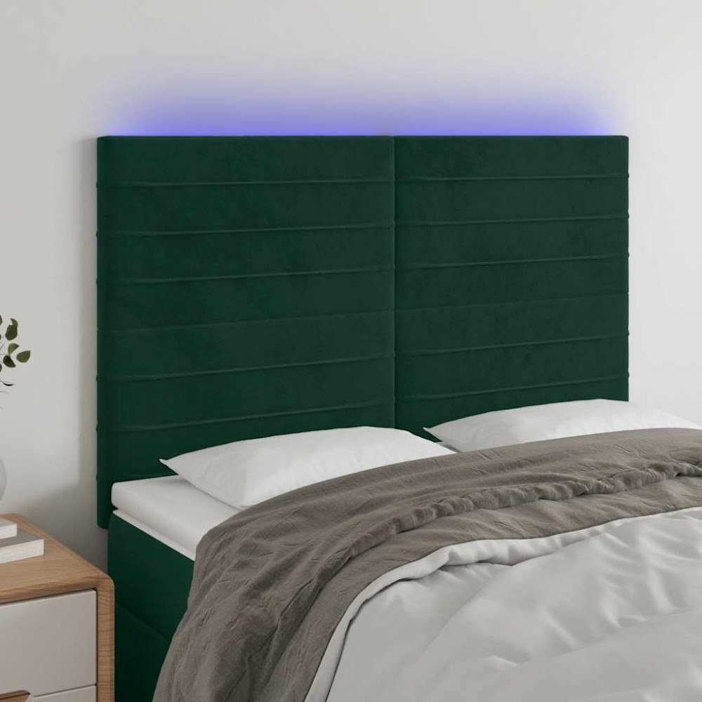 vidaXL Sänggavel LED mörkgrön 144x5x118/128 cm sammet