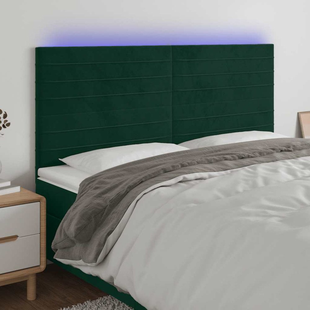 vidaXL Sänggavel LED mörkgrön 160x5x118/128 cm sammet