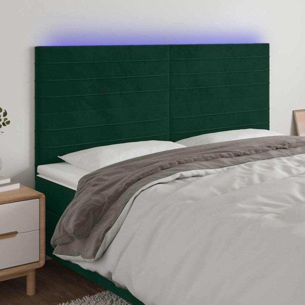 vidaXL Sänggavel LED mörkgrön 200x5x118/128 cm sammet