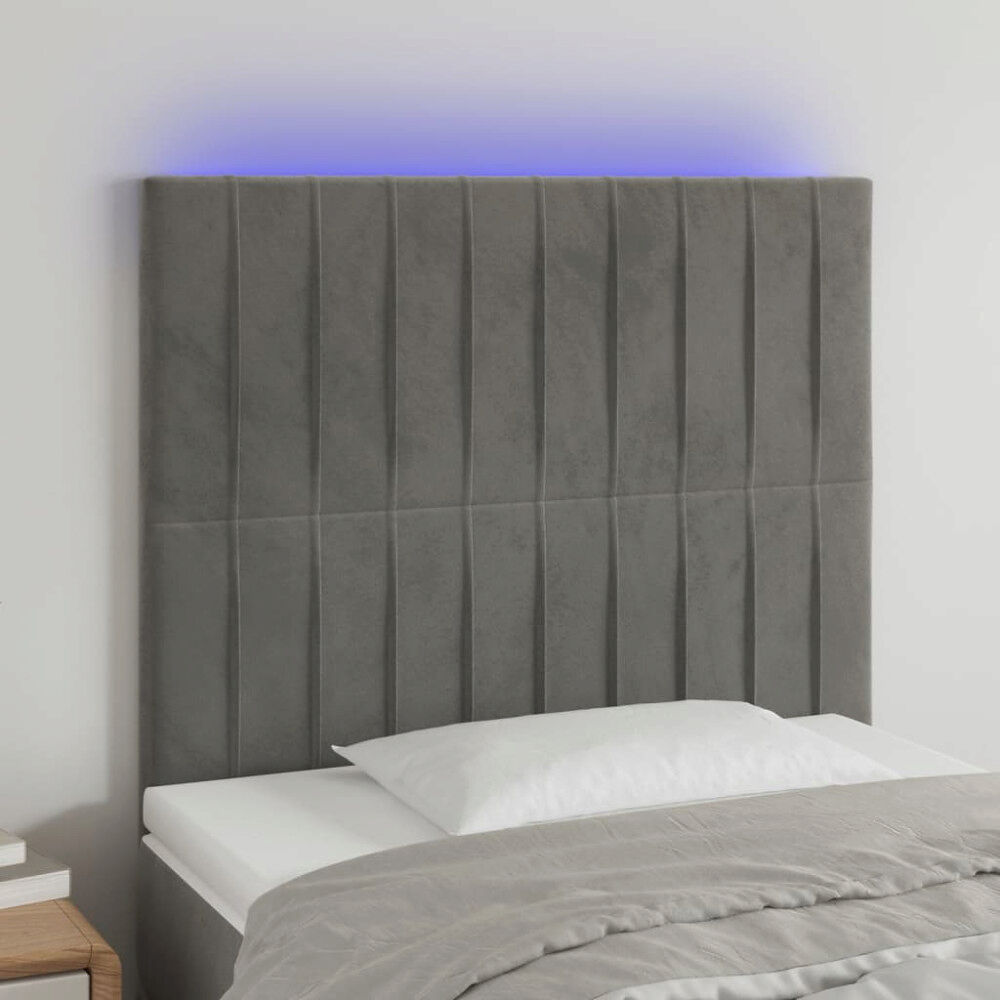 vidaXL Sänggavel LED ljusgrå 100x5x118/128 cm sammet