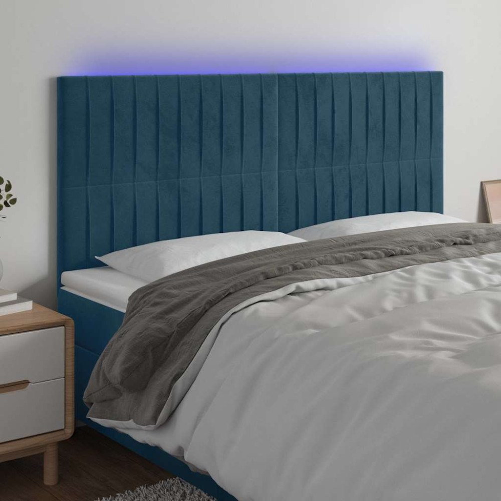 vidaXL Sänggavel LED mörkblå 160x5x118/128 cm sammet