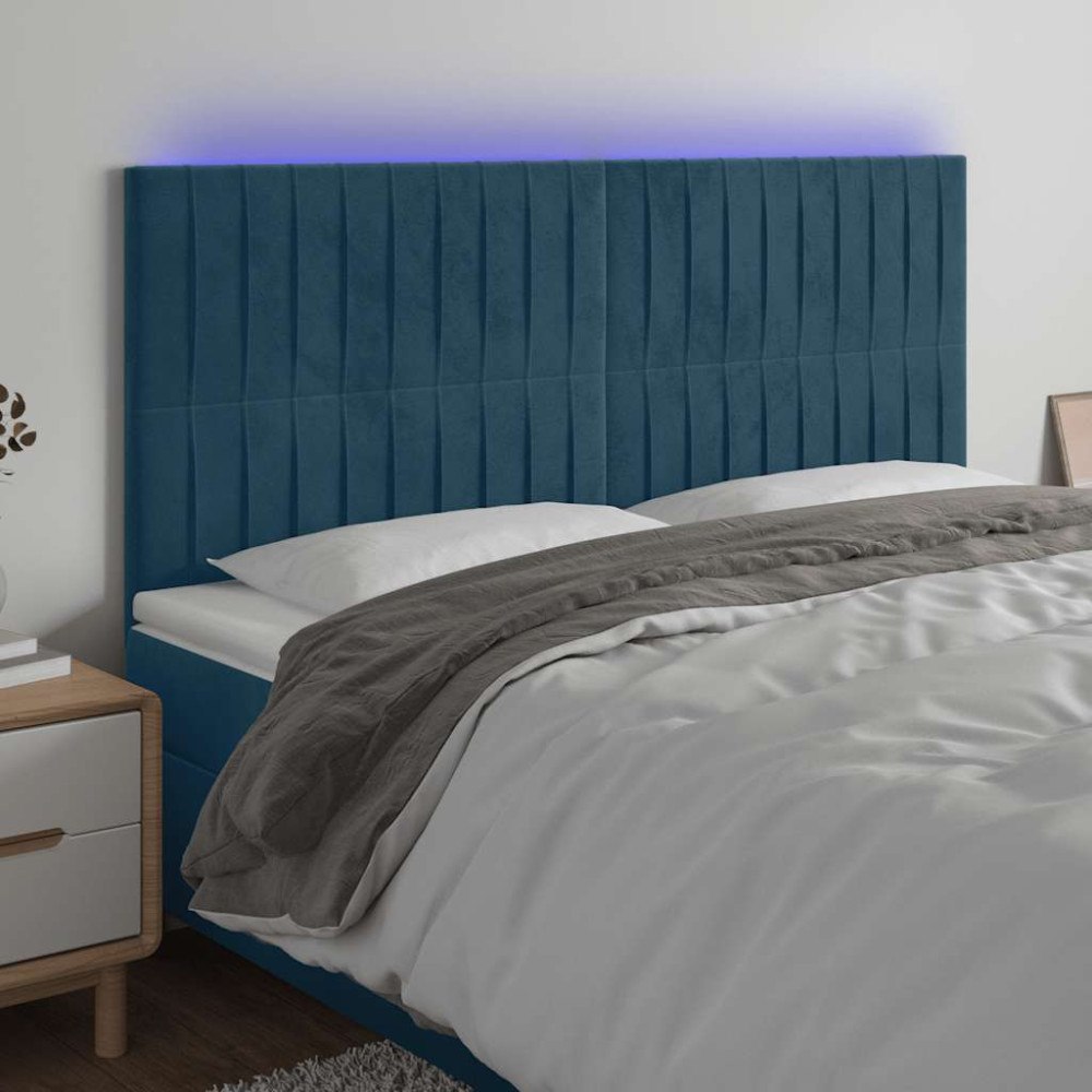 vidaXL Sänggavel LED mörkblå 180x5x118/128 cm sammet