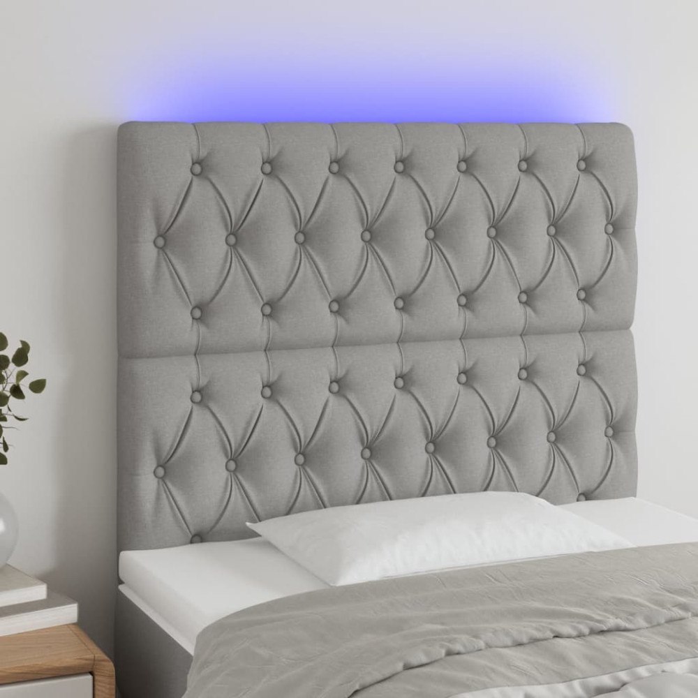 vidaXL Sänggavel LED ljusgrå 100x7x118/128 cm tyg