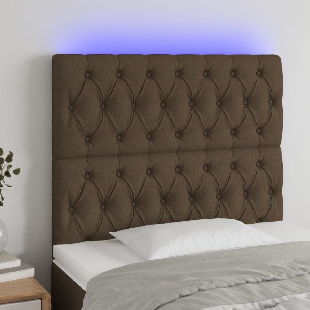 vidaXL Sänggavel LED mörkbrun 100x7x118/128 cm tyg