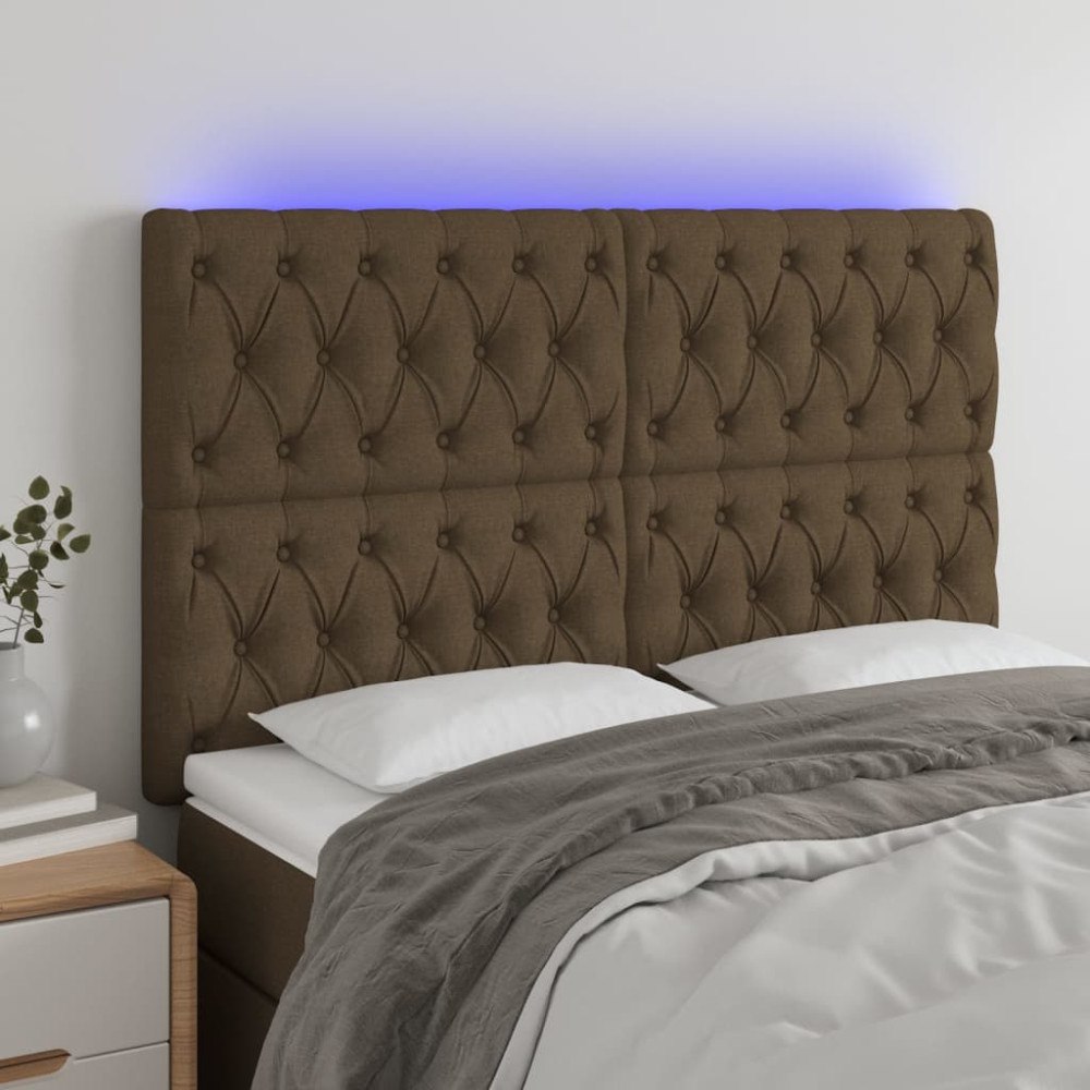 vidaXL Sänggavel LED mörkbrun 144x7x118/128 cm tyg