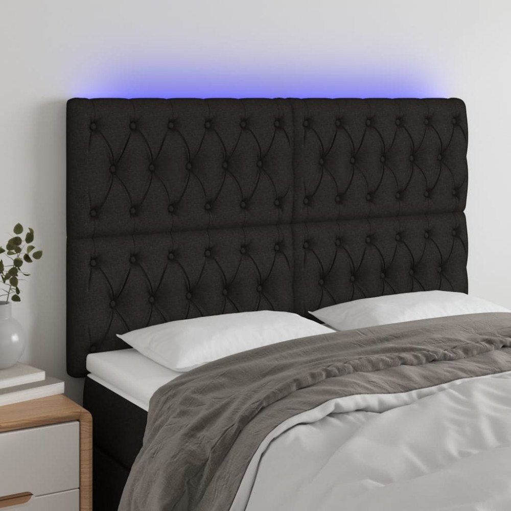 vidaXL Sänggavel LED svart 160x7x118/128 cm tyg