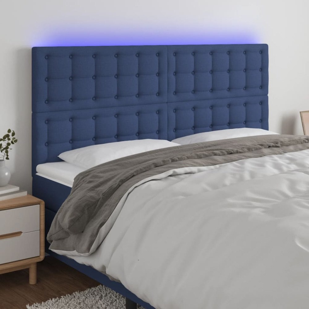 vidaXL Sänggavel LED blå 160x5x118/128 cm tyg