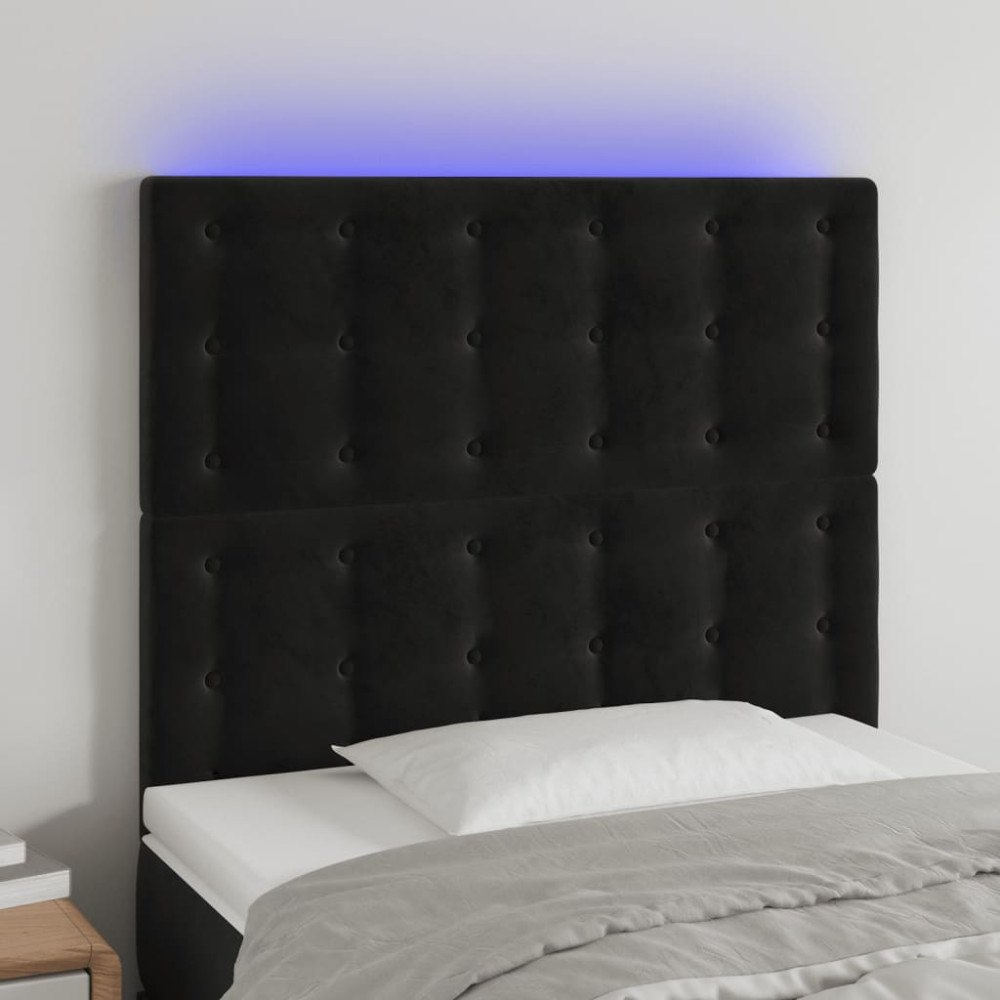 vidaXL Sänggavel LED svart 100x5x118/128 cm sammet