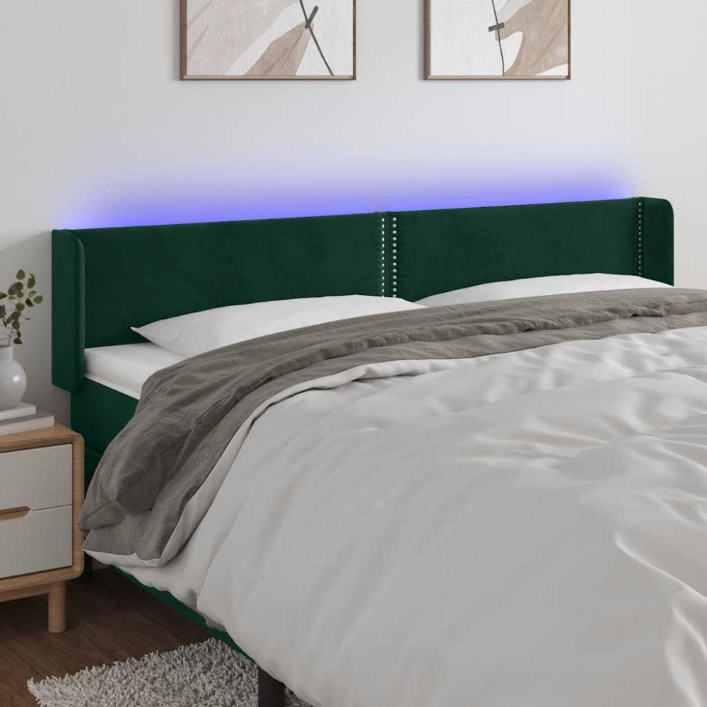 vidaXL Sänggavel LED mörkgrön 183x16x78/88 cm sammet