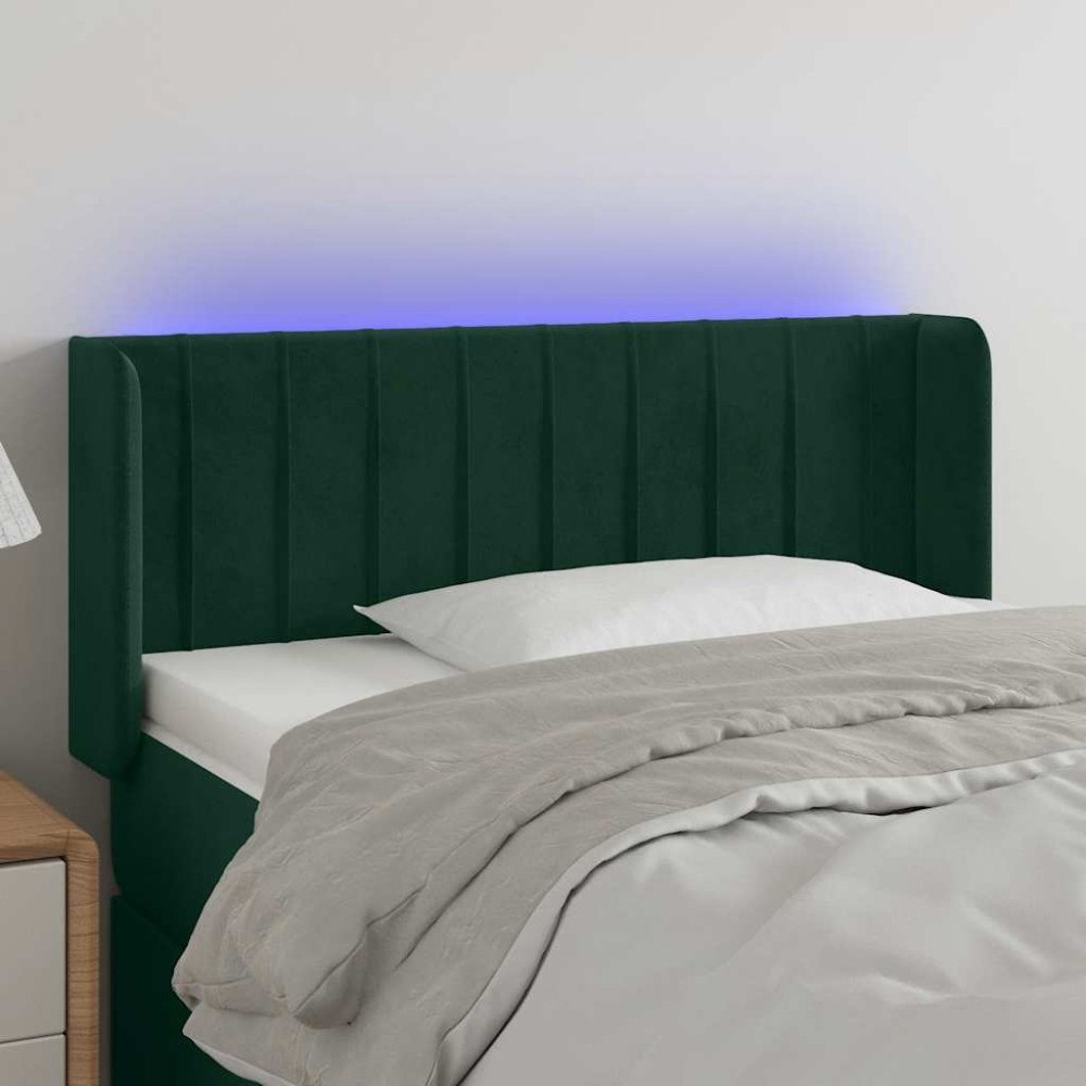 vidaXL Sänggavel LED mörkgrön 93x16x78/88 cm sammet