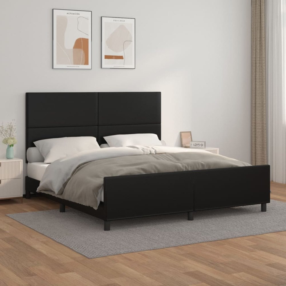 vidaXL Sängram med huvudgavel svart 180x200 cm konstläder
