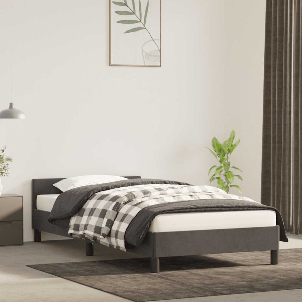 vidaXL Sängram utan madrass mörkgrå 90x190 cm sammet