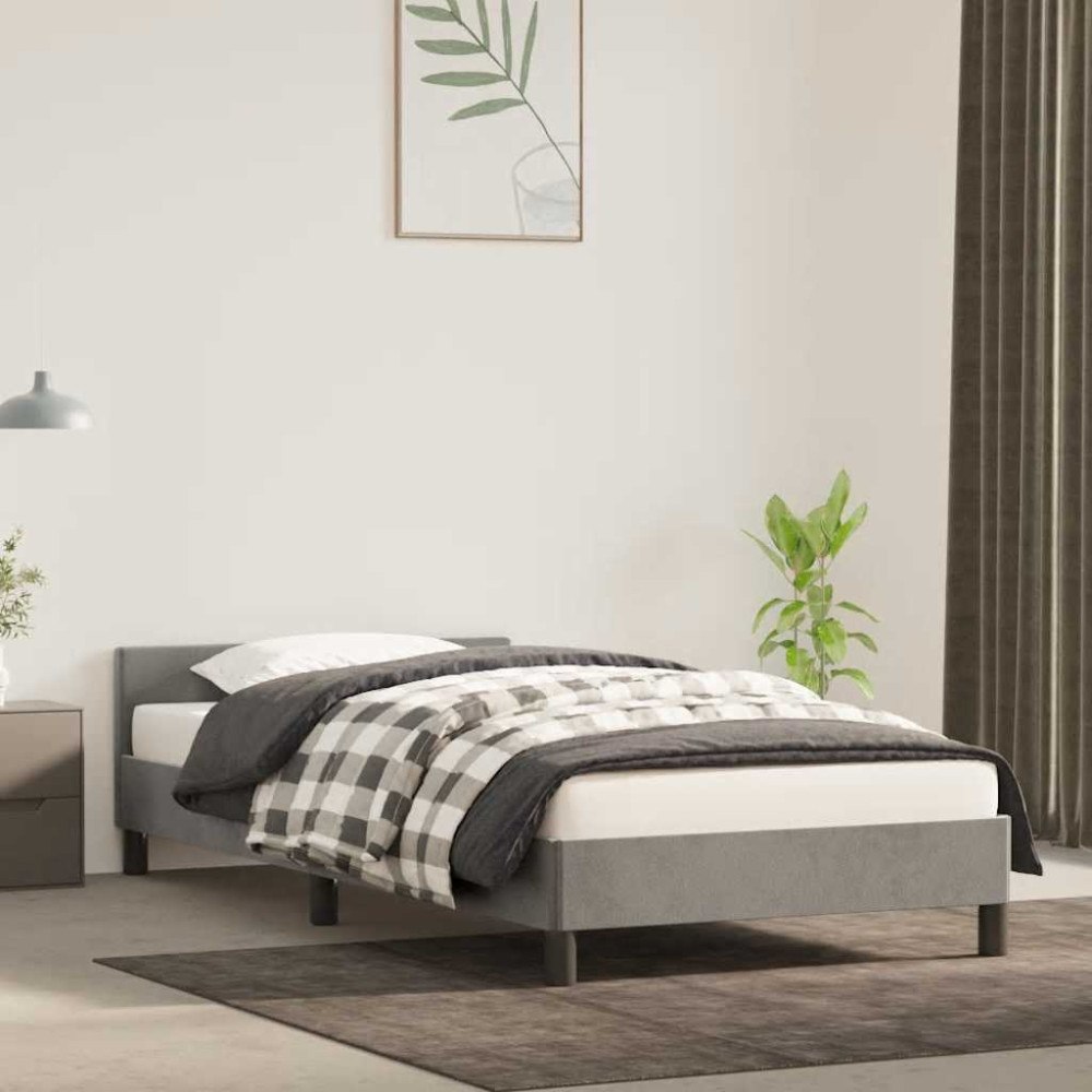 vidaXL Sängram utan madrass ljusgrå 90x200 cm sammet