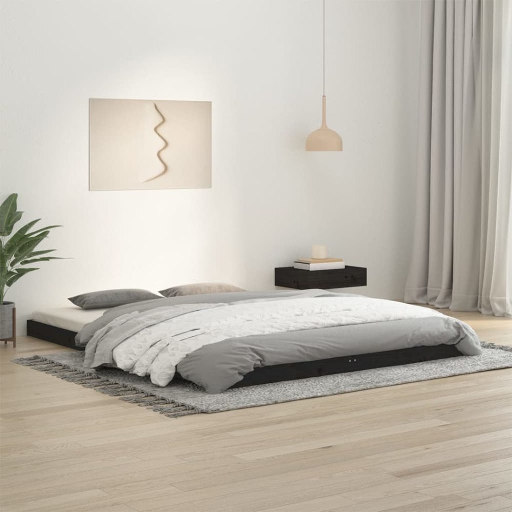 vidaXL Sängram 150x200 cm massiv furu svart