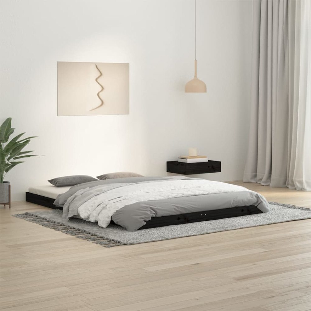 vidaXL Sängram 135x190 cm massiv furu svart
