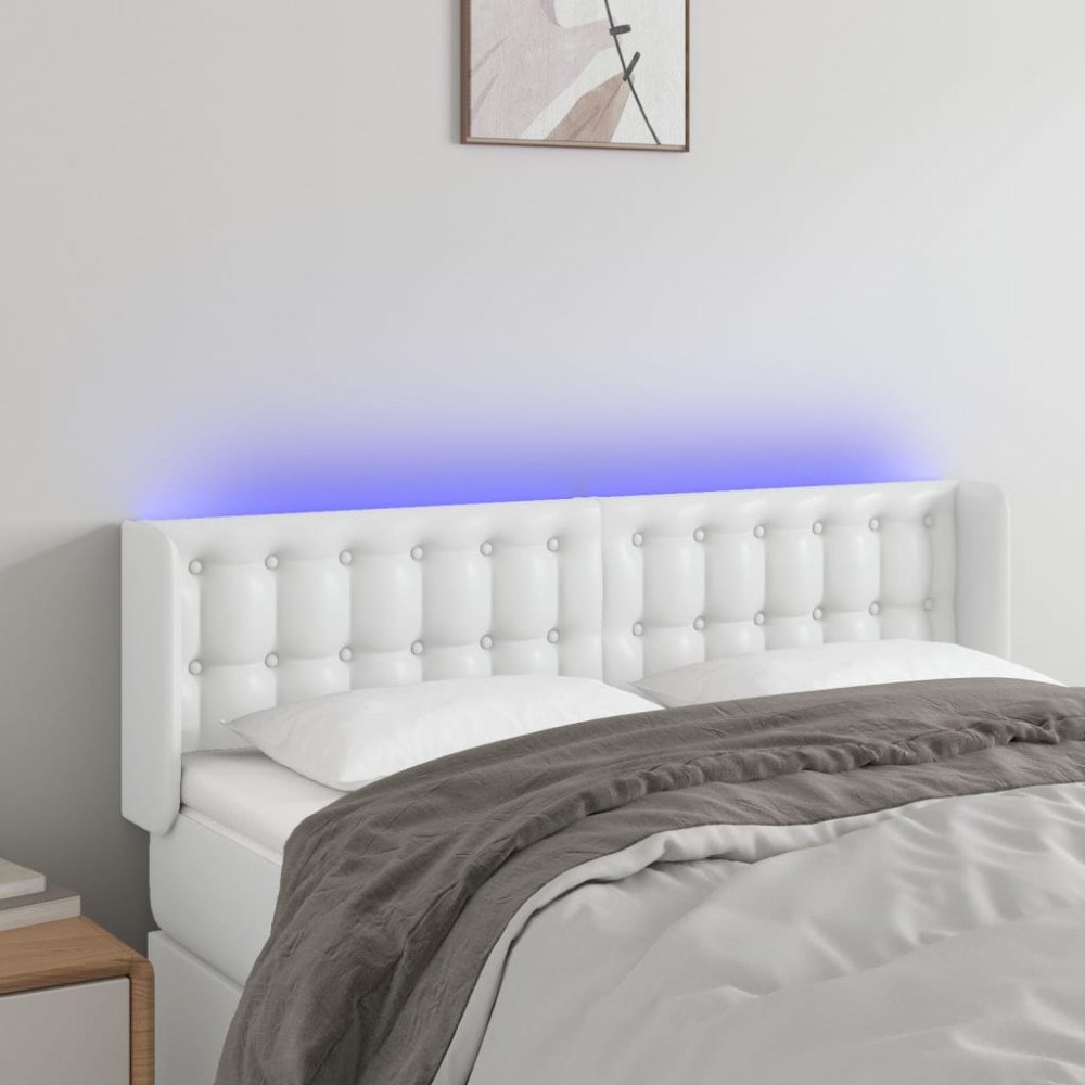 vidaXL Sänggavel LED vit 147x16x78/88 cm konstläder