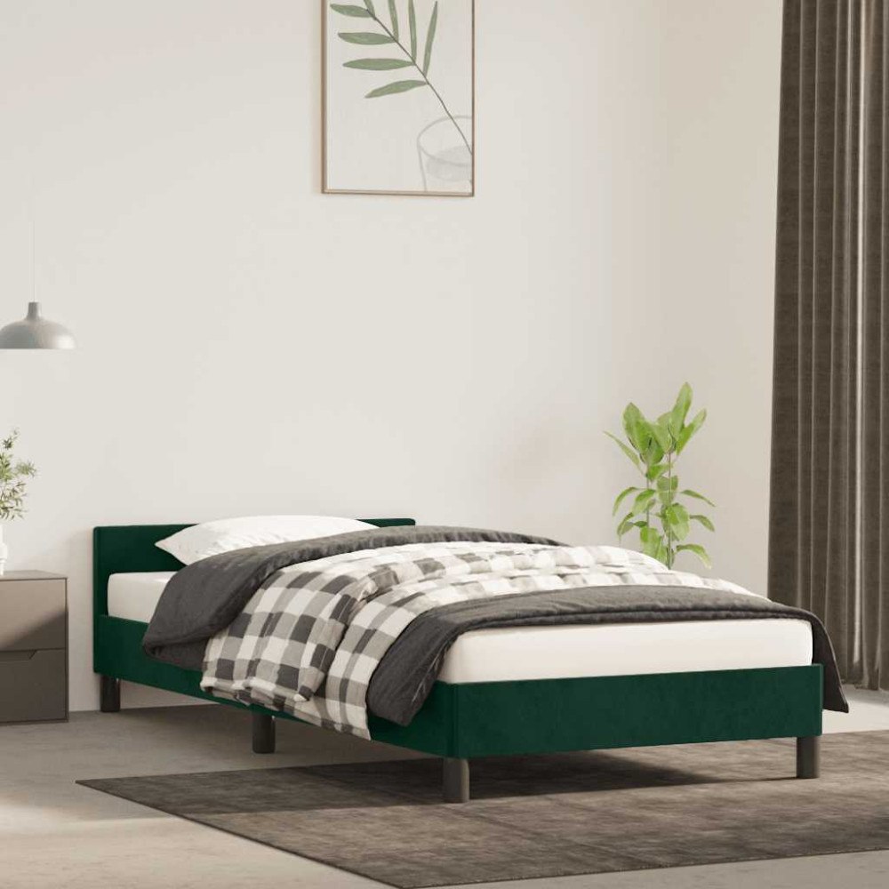 vidaXL Sängram utan madrass mörkgrön 90x190 cm sammet