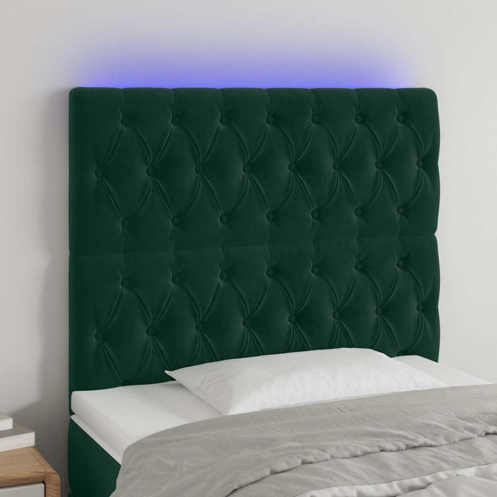 vidaXL Sänggavel LED mörkgrön 100x7x118/128 cm sammet