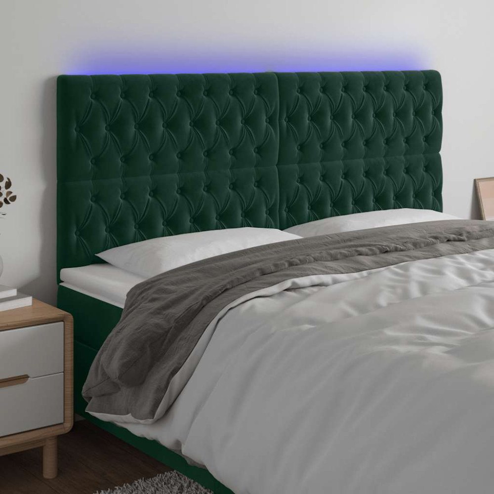 vidaXL Sänggavel LED mörkgrön 180x7x118/128 cm sammet
