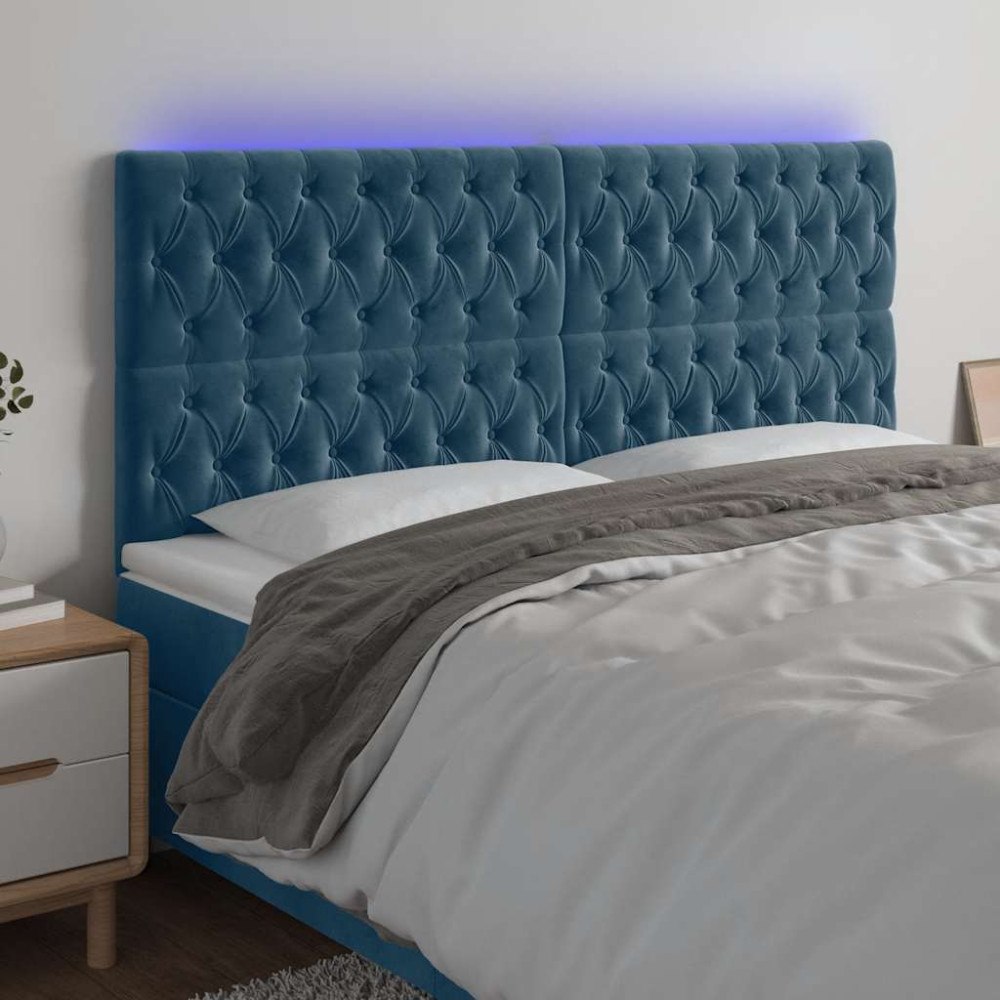vidaXL Sänggavel LED mörkblå 200x7x118/128 cm sammet
