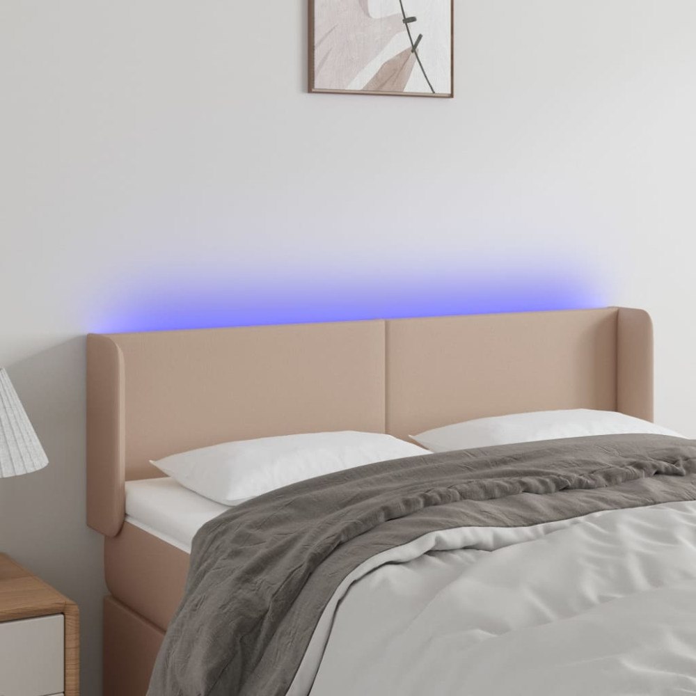 vidaXL Sänggavel LED cappuccino 147x16x78/88 cm konstläder