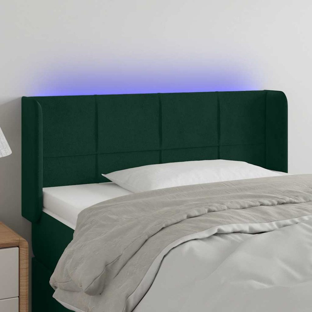 vidaXL Sänggavel LED mörkgrön 103x16x78/88 cm sammet