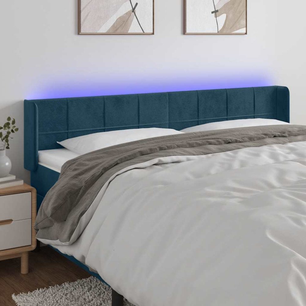 vidaXL Sänggavel LED mörkblå 163x16x78/88 cm sammet