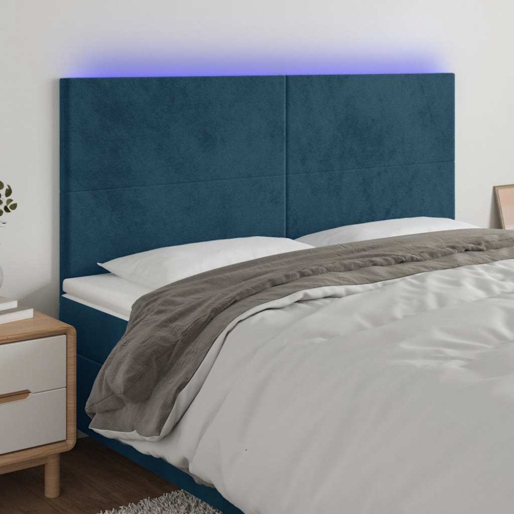 vidaXL Sänggavel LED mörkblå 160x5x118/128 cm sammet