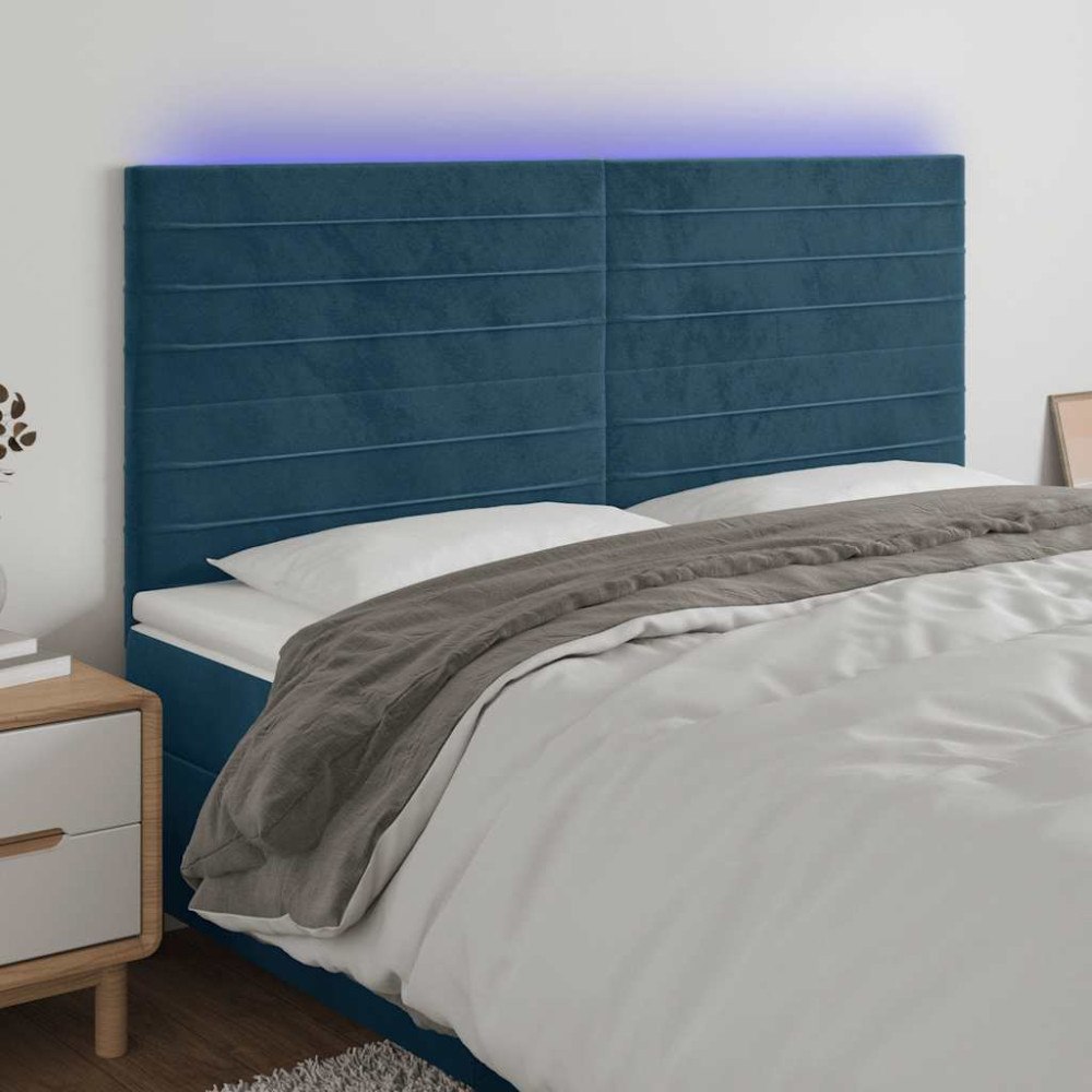 vidaXL Sänggavel LED mörkblå 160x5x118/128 cm sammet
