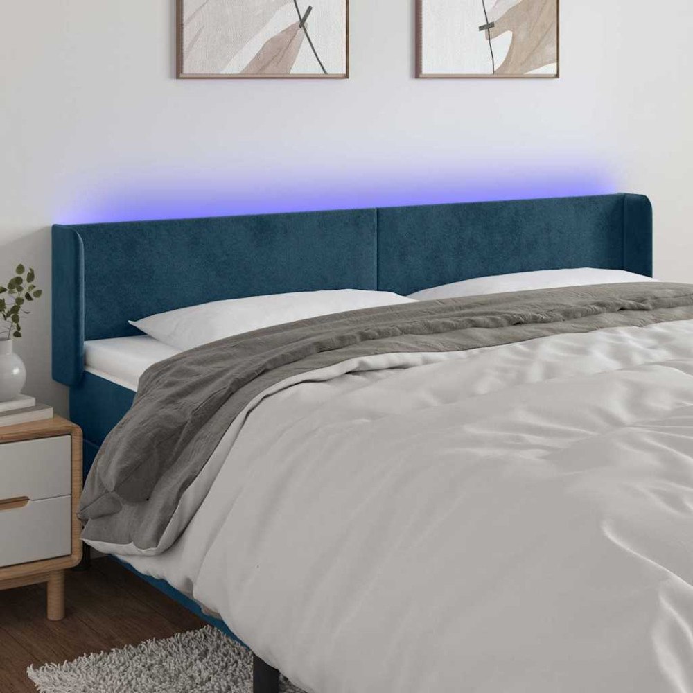 vidaXL Sänggavel LED mörkblå 203x16x78/88 cm sammet