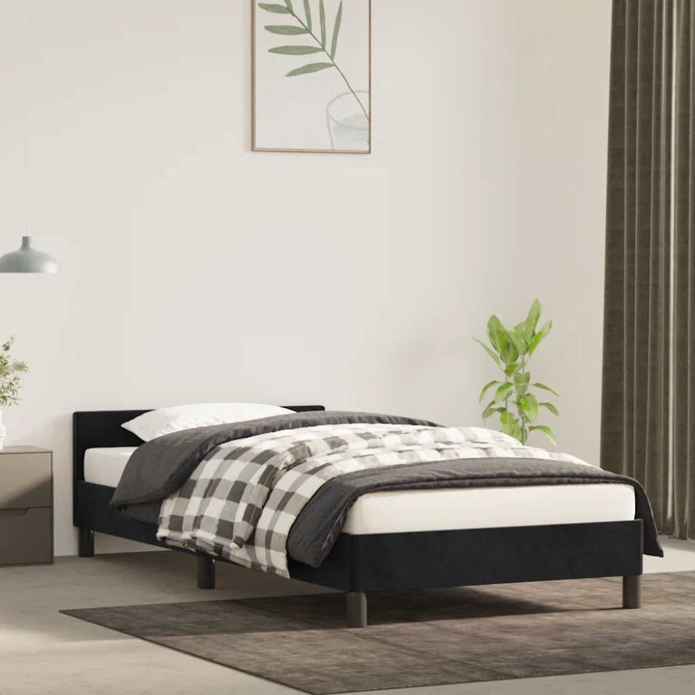 vidaXL Sängstomme med huvudgavel utan madrass svart 90x190 cm sammet