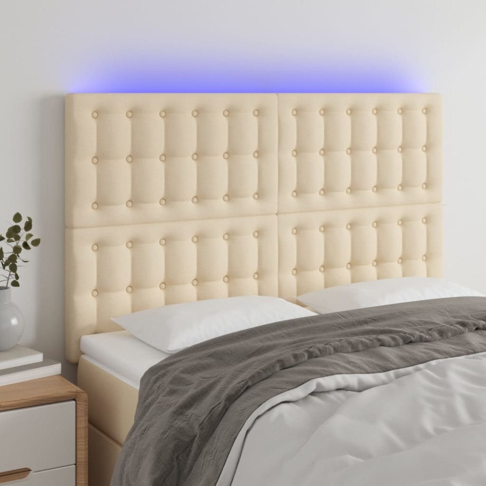 vidaXL Sänggavel LED gräddvit 144x5x118/128 cm tyg