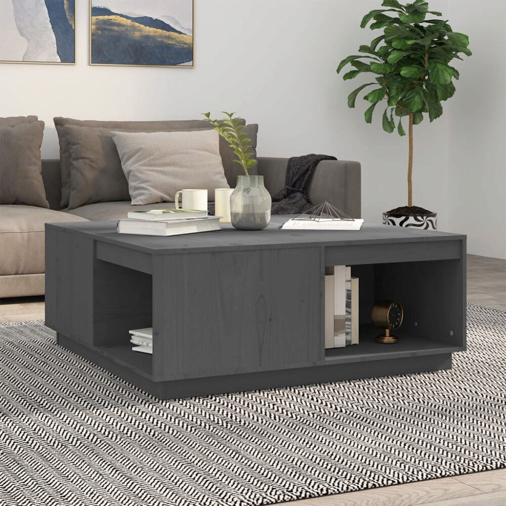 vidaXL Soffbord grå 100x101x40,5 cm massiv furu