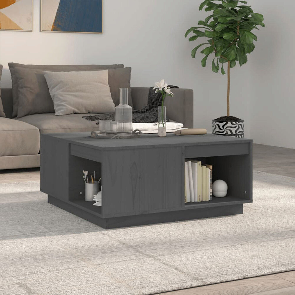 vidaXL Soffbord grå 80x81x36,5 cm massivt furu