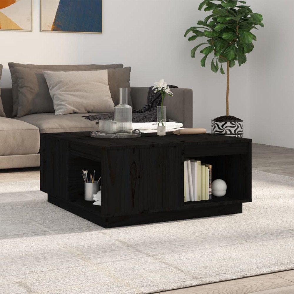 vidaXL Soffbord svart 80x81x36,5 cm massiv furu