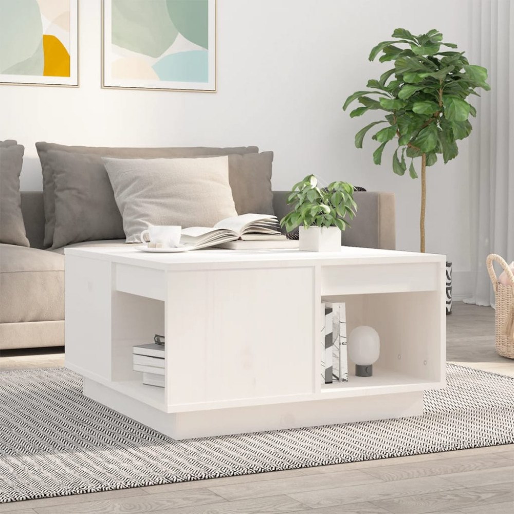 vidaXL Soffbord vit 60x61x32,5 cm massiv furu