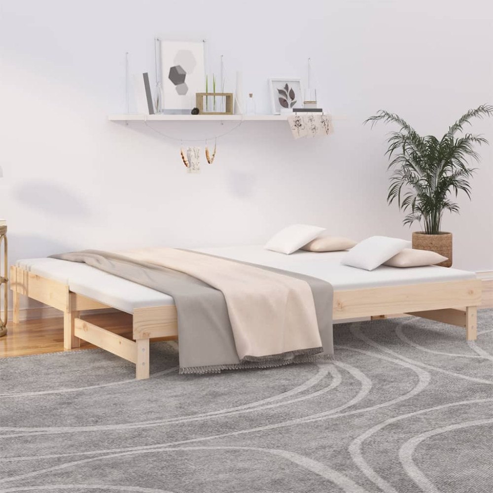 vidaXL Utdragbar dagbädd 2x(90x200) cm massiv furu
