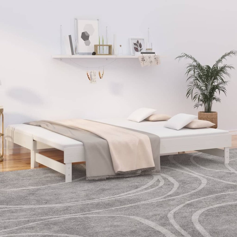 vidaXL Utdragbar dagbädd vit 2x(90x200) cm massiv furu