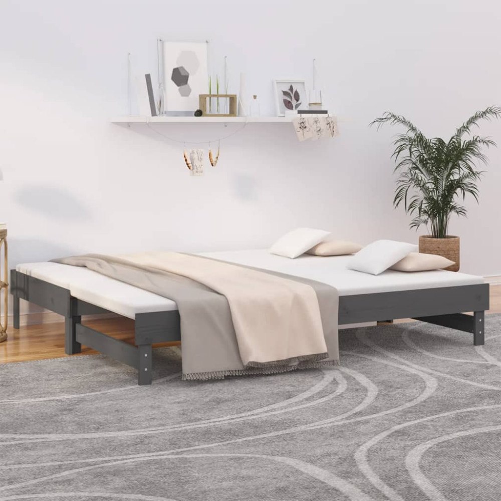 vidaXL Utdragbar dagbädd grå 2x(90x200) cm massiv furu