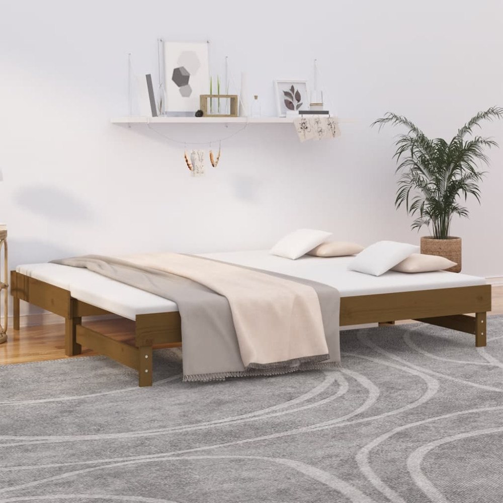 vidaXL Utdragbar dagbädd honungsbrun 2x(90x200) cm massiv furu
