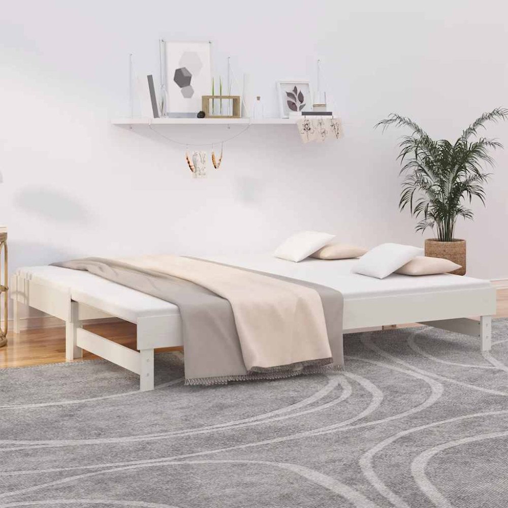 vidaXL Utdragbar dagbädd vit 2x(80x200) cm massiv furu