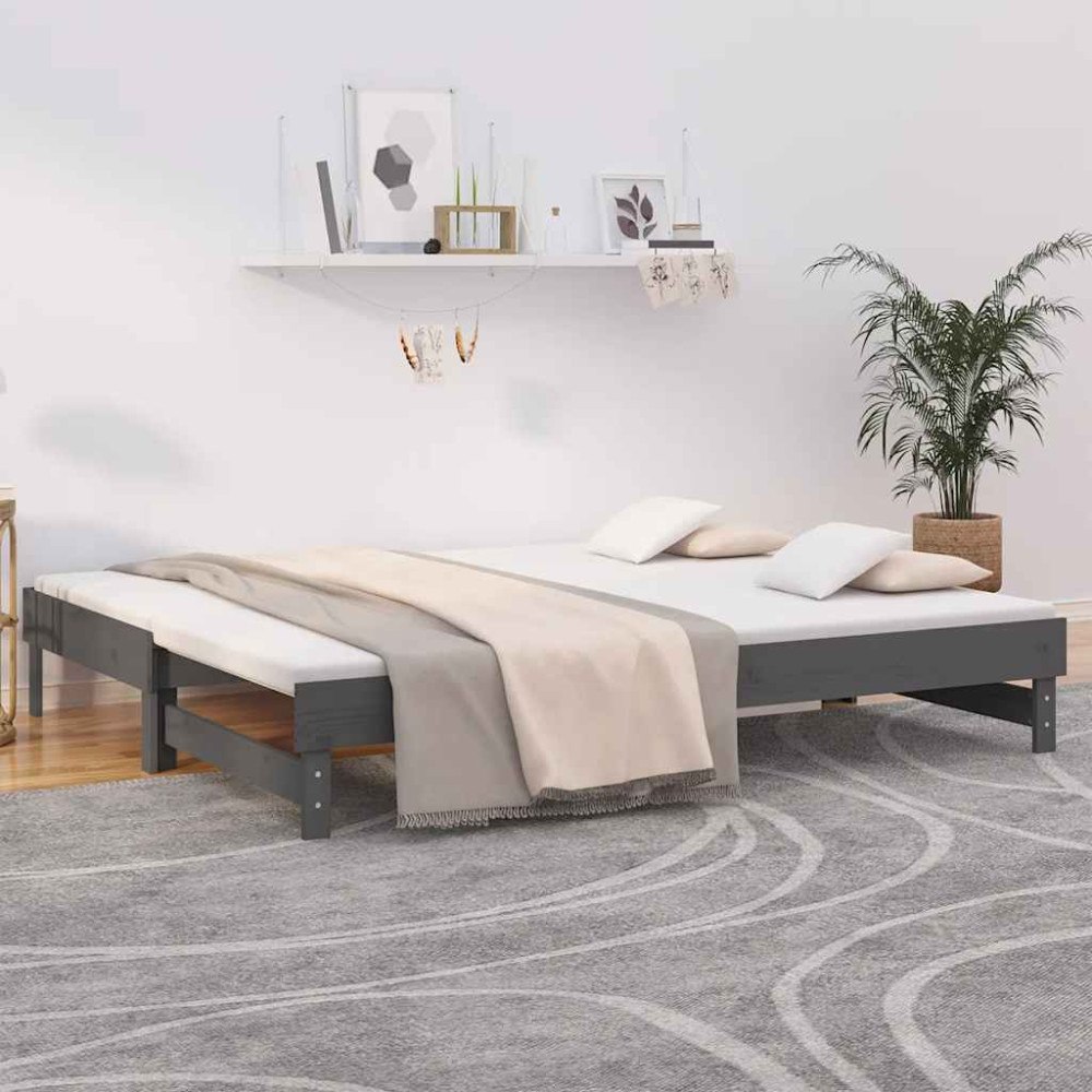 vidaXL Utdragbar dagbädd grå 2x(80x200) cm massiv furu