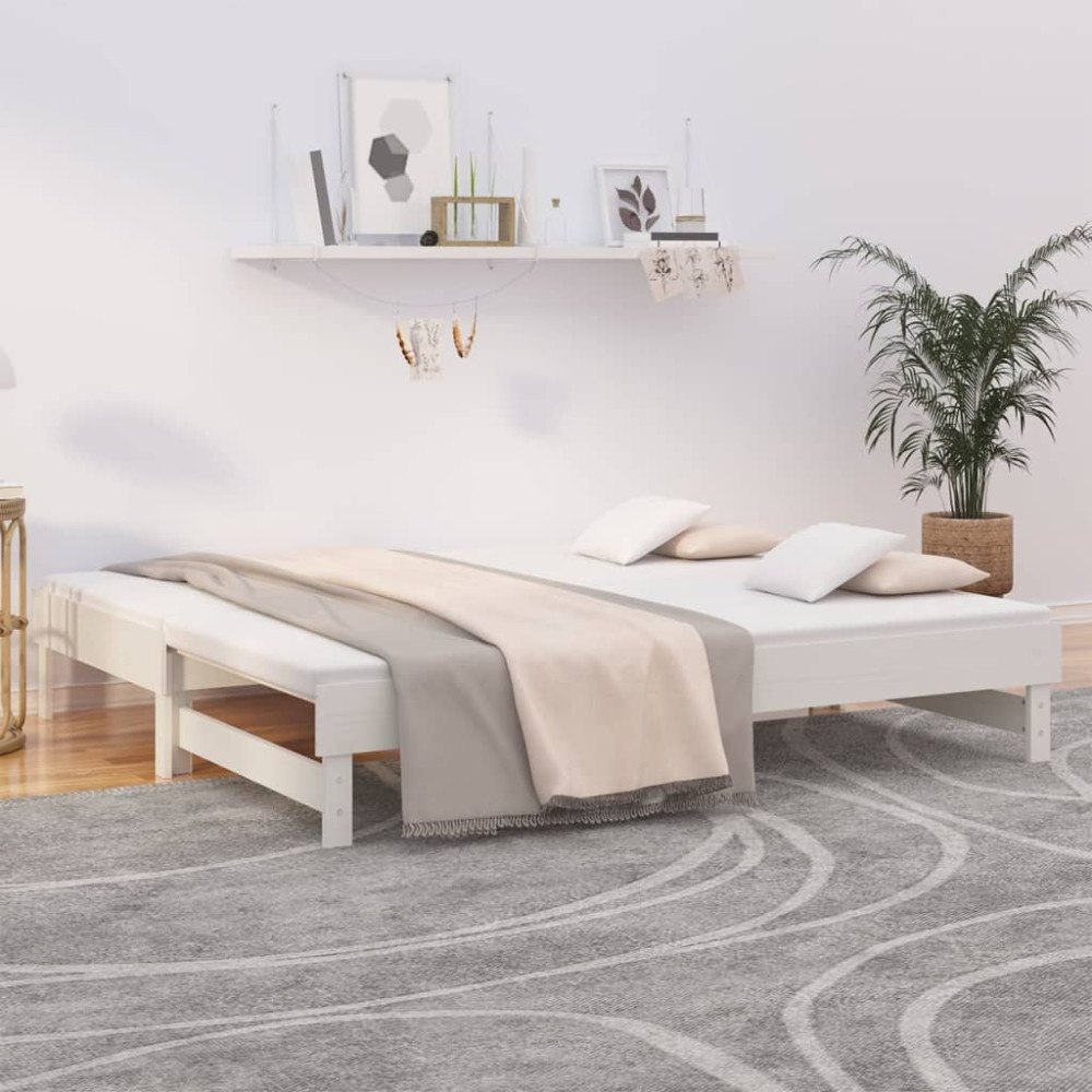 vidaXL Utdragbar dagbädd vit 2x(90x190) cm massiv furu