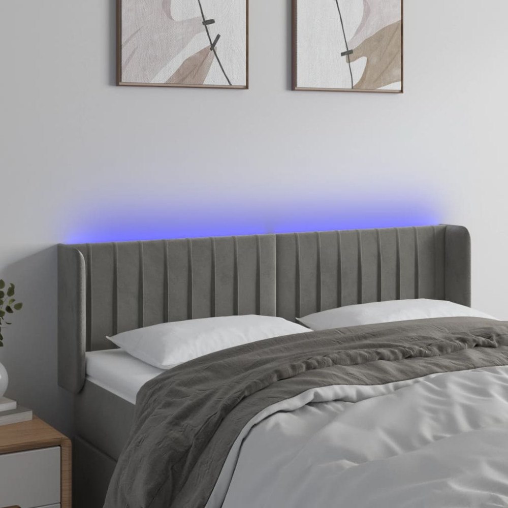 vidaXL Sänggavel LED ljusgrå 147x16x78/88 cm sammet